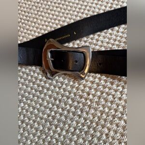 Anthropologie Black Leather Belt with Silver Buckle. Size Large